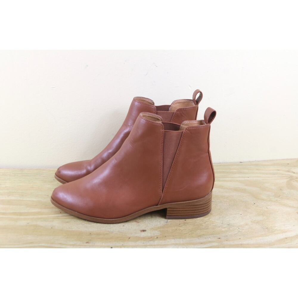 J. crew Boots 9 Womens Brown Faux Leather Chelsea Ankle Bootie Pull On Shoes